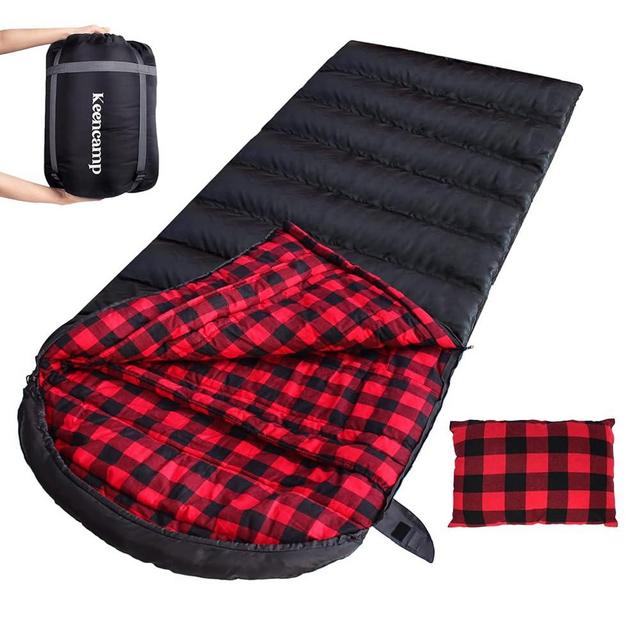 Keencamp 0 Degree Sleeping Bag Cotton Flannel Winter Cold Weather for Adults XXL Sleeping Bag 4 Season Big and Tall with Pillow Compression Sack