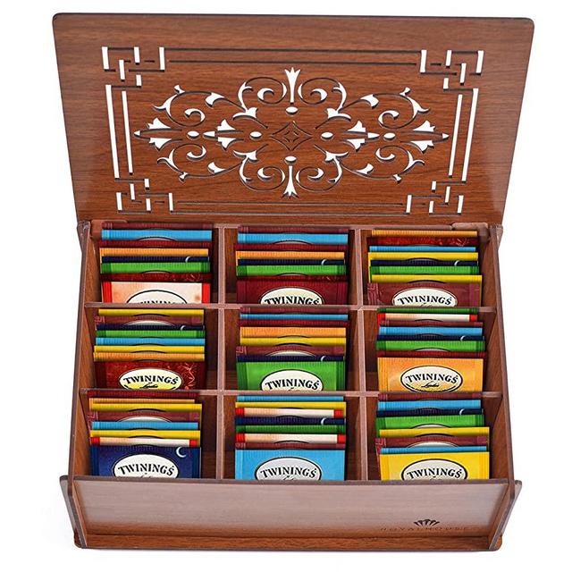 Twinings Tea Bags Sampler Assortment Box - 80 COUNT - Perfect Variety Pack in Wood (MDF) Gift Box - Gift for Family, Friends, Coworkers - (Brown)