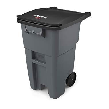 Rubbermaid Commercial Products Fg9W2700Gray Brute Rollout Heavy-Duty Wheeled Trash/Garbage Can, 50-Gallon, Gray