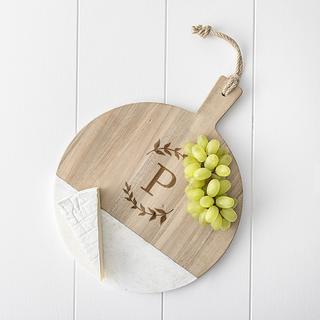 Personalized Marble and Acacia Serving Board