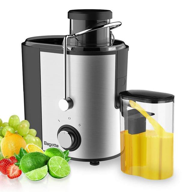 Bagotte Compact Juice Extractor Fruit and Vegetable Juice Machine Wide Mouth Centrifugal Juicer, Easy Clean Juicer, Stainless Steel, Dual-Speed, 400w, BPA-Free