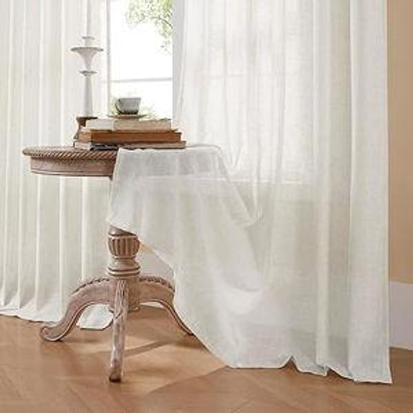 Off-White Joydeco Light Filtering Curtains 108 Inch Length for Bedroom, Linen Curtains 108 Inch Length 1 Panel Set for Living Room，White Semi Sheer Drapes 108 Inches Long with Rod Pockets