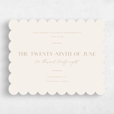 Beige Scalloped Wedding Save the Date - Philippa Landscape