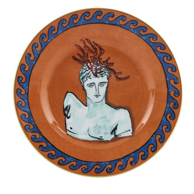 Il Viaggio di Nettuno Set of 2 Orange Dessert Plates by Luke Edward Hall
