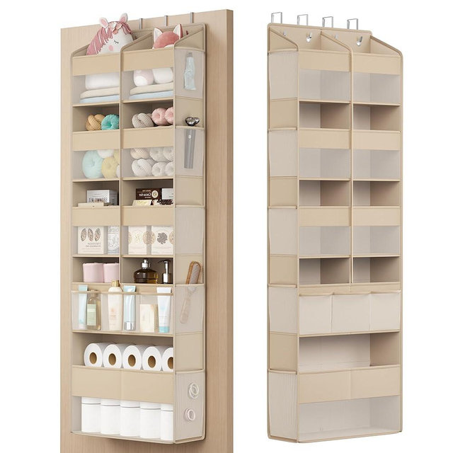 SONGMICS Over-the-Door Organizer, 9-Compartment Door Hanging Storage Shelf, Foldable Closet Hanging Organizer, Heavy-Duty, Metal Hooks, Transparent, Summer Sand URDH009LF01