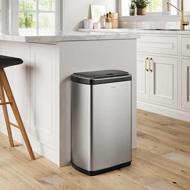 KRAUS GarbagePro Rectangular 13 Gallon Hands-Free Motion Sensor Trash Can Battery Operated in Fingerprint Resistant Stainless Steel Finish with SoftShut Touchless Lid, KTCS-10SS