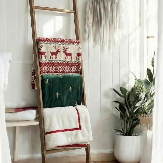 Emir&Odin Blanket Ladder – 5 Tier 60’’ inc Wooden Blanket Ladder, Living Room Home Decor, Wall Decorative Ladder Shelves, for Livingroom Furniture (Antique Walnut -)