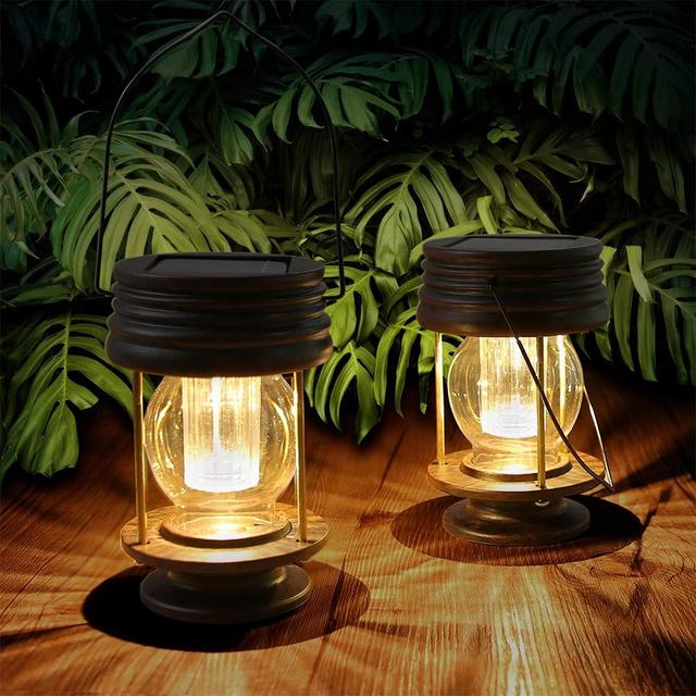 pearlstar Hanging Solar Lights Outdoor - 2 Pack Solar Powered Waterproof Landscape Lanterns with Retro Design for Patio, Yard, Garden and Pathway Decoration (Warm Light)