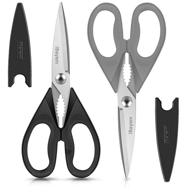 Kitchen Shears, iBayam Kitchen Scissors Heavy Duty Meat Scissors Poultry Shears, Dishwasher Safe Food Cooking Scissors All Purpose Stainless Steel Utility Scissors, 2-Pack (Black, Grey)