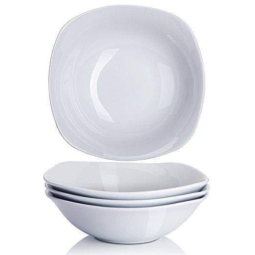 YHY 7-inch/20OZ Porcelain White Salad Bowls (Set of 4)