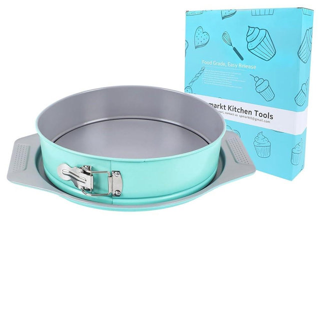 Spmarkt 10 Inch Springform Cake Pan, Leakproof Groove & Wide Grip Handles, Aluminized Nonstick Cheesecake Pan with Removable Bottom & Latch, Round Baking Pan for Cheesecake, Mousse, Torte, Quiche
