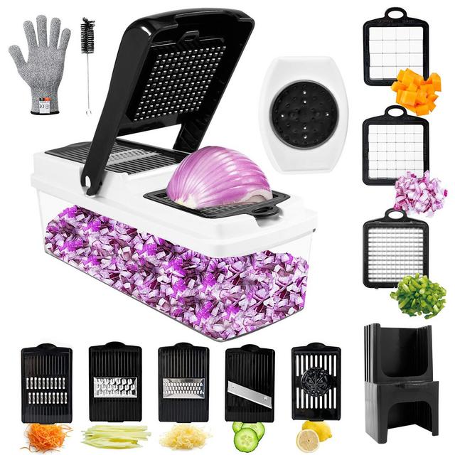 Vegetable Chopper, TATUFY 10 in 1 Mandoline Slicer Food Chopper Cuber Cutter Onion Dicer, Veggie Slicer Manual for Garlic, Cabbage, Carrot, Potato, Tomato, Fruit, Salad