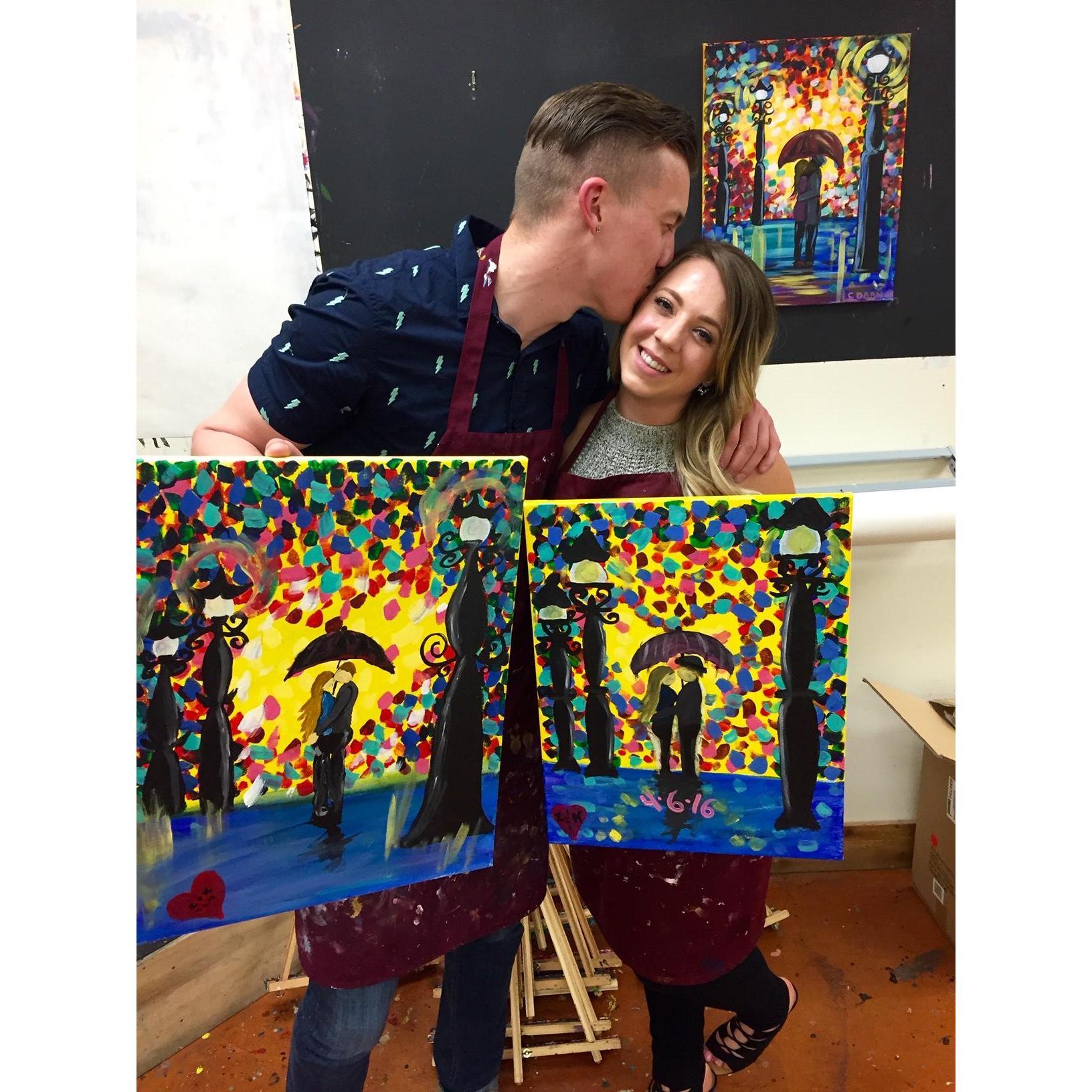 2016 - Celebrating our one month dating anniversary at Paint Night