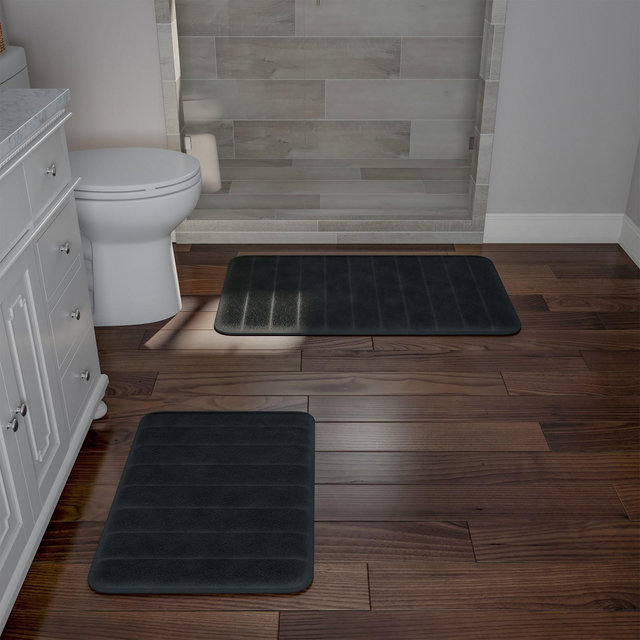 Hastings Home 2-Piece Memory Foam Bathroom Rug Set – Black