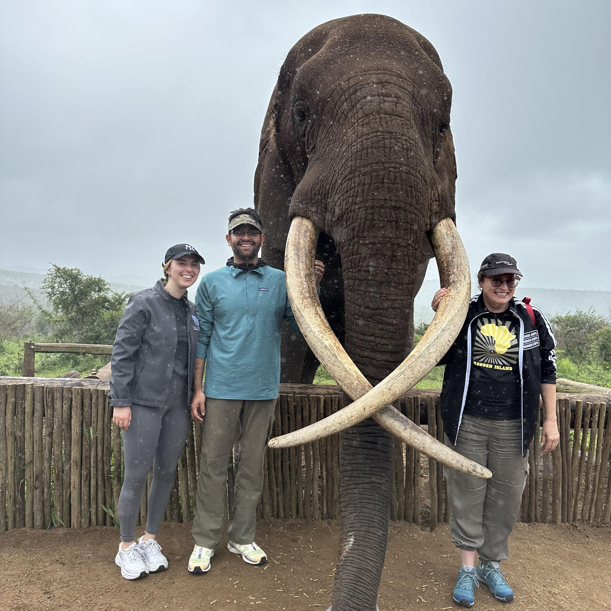 Us befriending a tall guy in Hluluwe, South Africa - December 2023