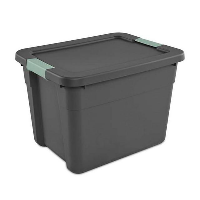 Sterilite 6 Pack Latch Tote, Stackable Plastic Storage Container, 12 Gallon, Gray/Green