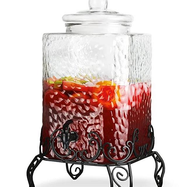 Style Setter Homestead Beverage Dispenser High Quality Cold Drink Dispenser w/ 2.5-Gallon Capacity Glass Jug, Metal Rack & Leak-Proof Acrylic Spigot Great for Parties, Weddings & More