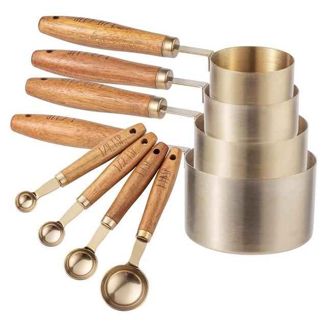 8 Piece Measuring Cups Set and Measuring Spoons Set-Nesting Kitchen Measuring Set, Liquid and Dry Measuring Cup Set (Gold)