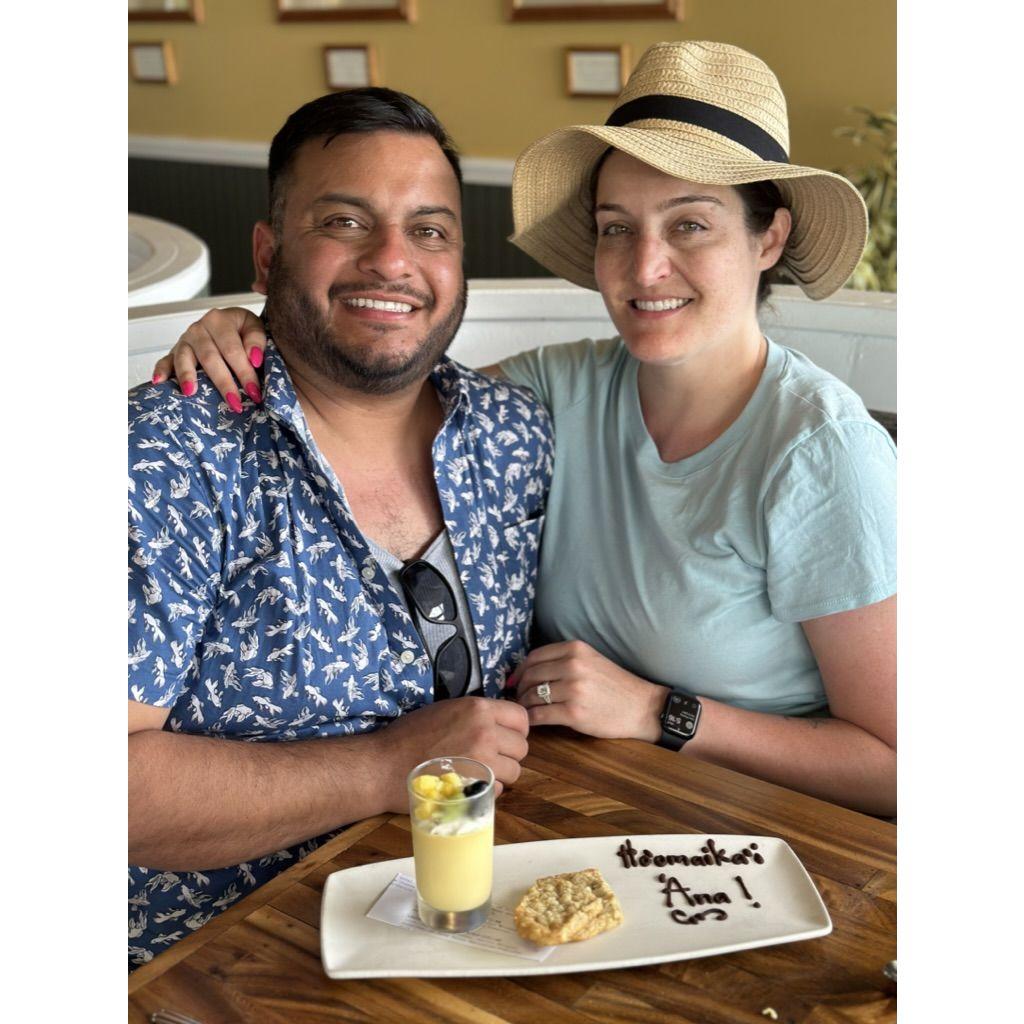 Celebrating our engagement in Kauai. "Hoʻomaikaʻi ʻana" means congratulations in Hawaiian.
