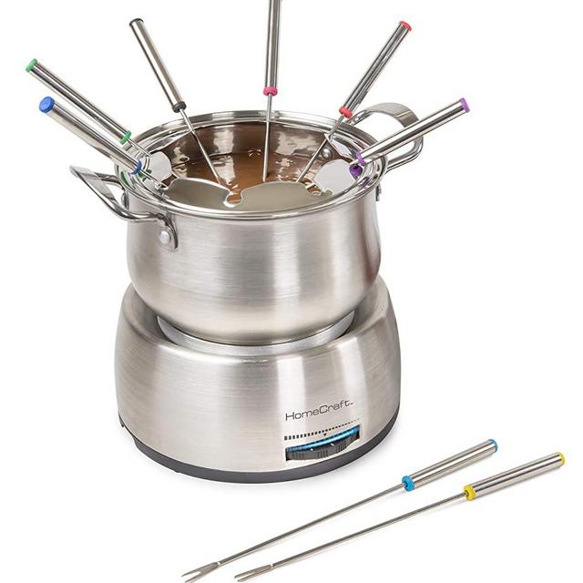 Nostalgia HomeCraft HCFP8SS 8-Cup Deluxe Stainless Steel Electric Chocolate Fondue Set With Die Cast Handles, 8 Color-Coded Forks, 2-Quart Capacity, Temperature Control
