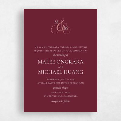 Wine, Red Wedding Invitation - Aven Portrait