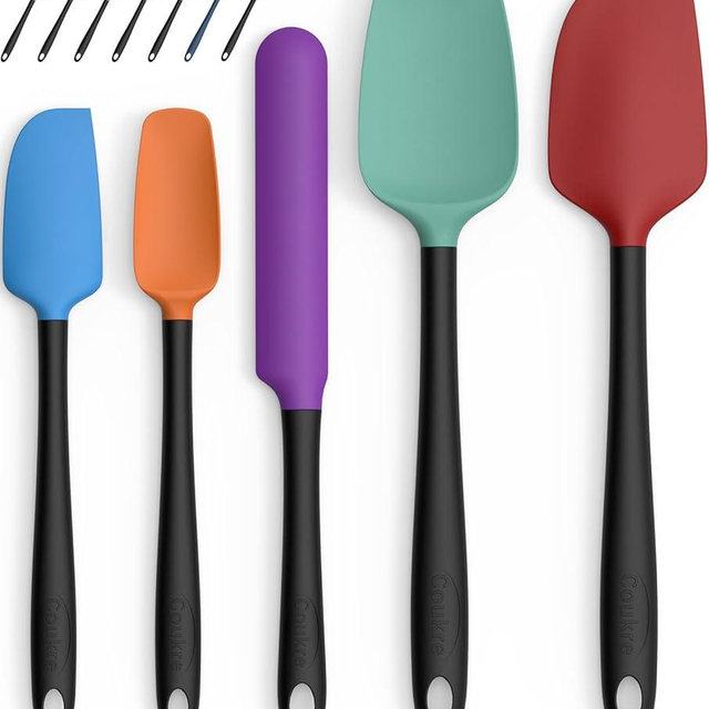 Coukre Silicone Spatula Set of 5,High Temperature Resistant, Food Grade Silicone, Dishwasher Safe, for Baking, Cooking (Colorful B Black)