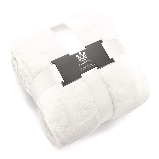 Kingole Flannel Fleece Microfiber Throw Blanket, Luxury Cream White Queen Size Lightweight Cozy Couch Bed Super Soft and Warm Plush Solid Color 350GSM (90 x 90 inches)