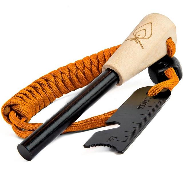 Texas Bushcraft Fire Starter - 3/8" Thick Ferro Rod with Striker and Paracord Wrist Lanyard – Waterproof Flint Fire Steel Survival Lighter for Your Camping, Hiking and Backpacking Gear
