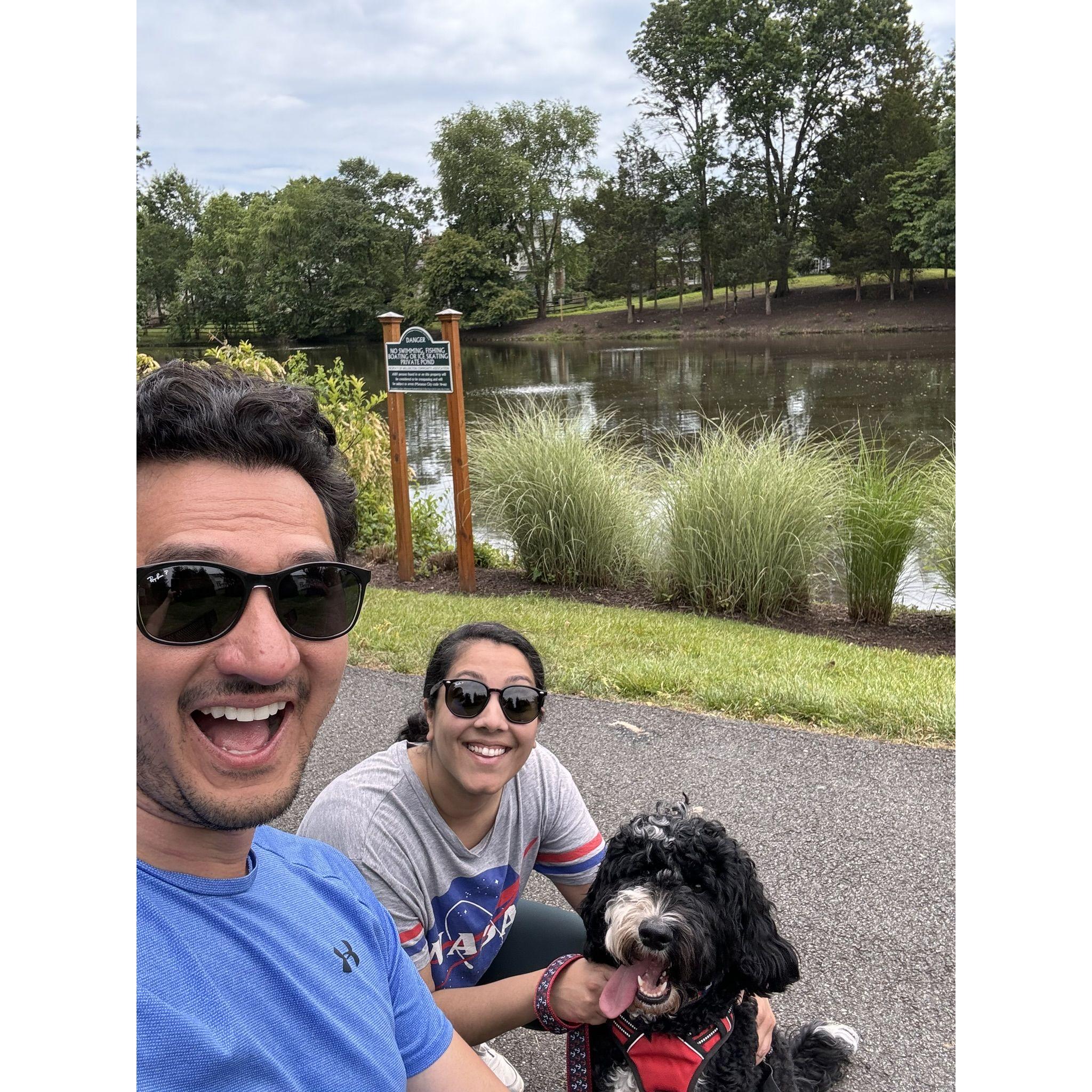 Enjoying our favorite pond on our last day in Manassas, before Jessica and Moki officially moved to Annapolis