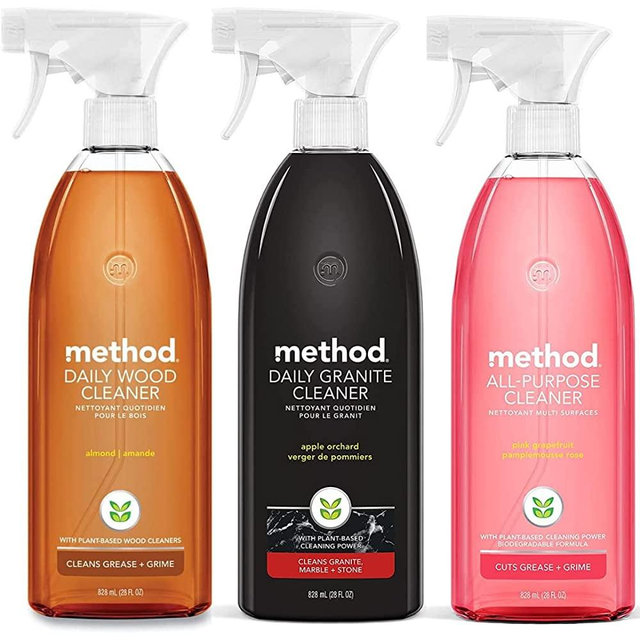 Method Cleaner Sprays - Multi-Surface Cleaners variety Pack - Wood, Stone And multi Purpose Cleaners 28 Ounce (3 Pack) In Sanisco Packaging