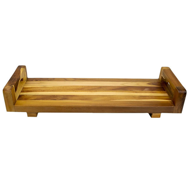 HomeRoots 29"W Natural Teak Bath Tray and Seat with Handles