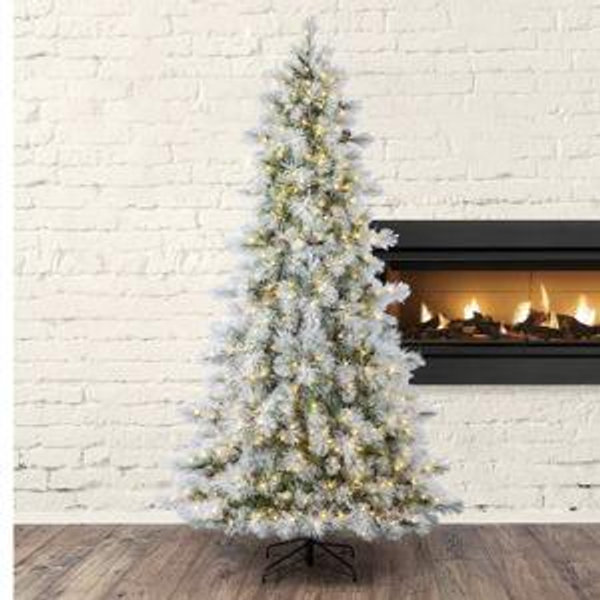 Holiday Living 9-ft Flocked Snowy Berkshire Pre-lit Artificial Christmas Tree with White LED Lights