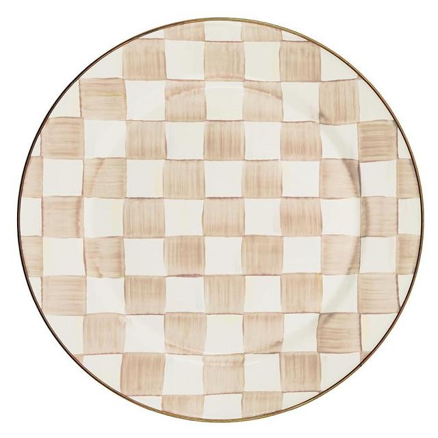 MACKENZIE-CHILDS Enamel Charger Plate, Charger Decoration Plate for Dinner Plates or Home Decor, 12 Inches, Brown-and-White Mocha Check