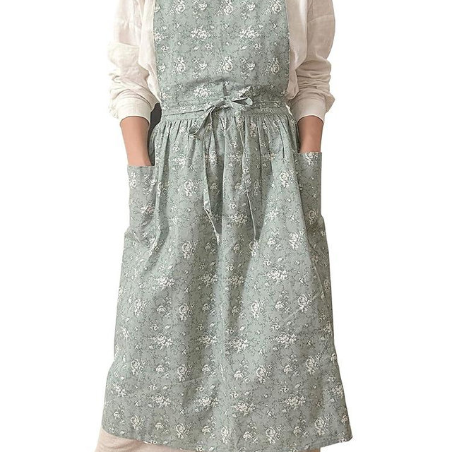 Japanese apron Women-Cross Back Apron for Women with Pockets, Pinafore Aprons, Womens Cotton Linen Apron