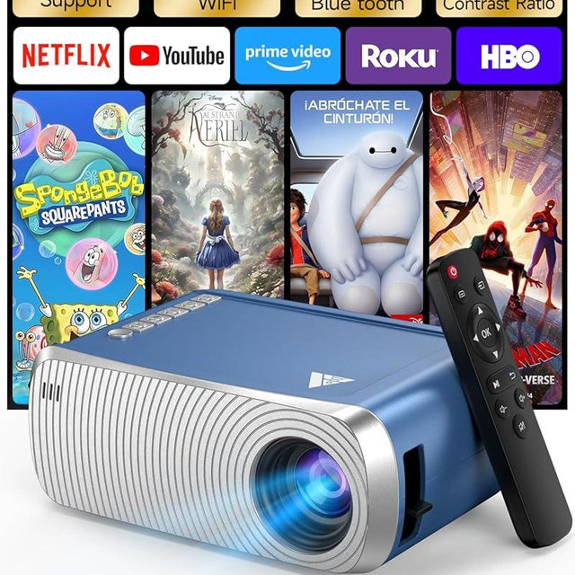 Mini Projector with WiFi and Bluetooth, Portable Movie Projector for iPhone, 1080P Supports with 3W Speaker, for Outdoor Home Theater, Compatible with iOS/Android/PC/TV Stick/HDMI