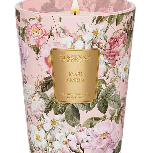 M&SENSE Rose Amber Scented Natural Soy Wax Candle, 14.1oz 60 Hours Long Lasting Slow Burning Candles for Home Decor, Aromatherapy Candle for Stress Relief