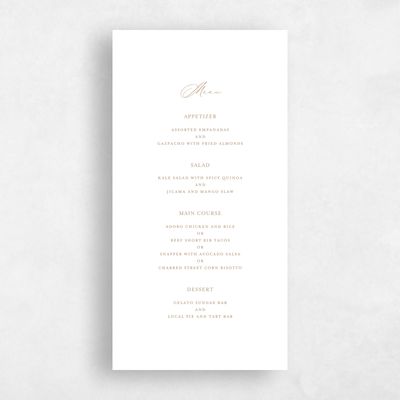 Metallic Bronze, Brown Wedding Menu - Richmond Letterpress
