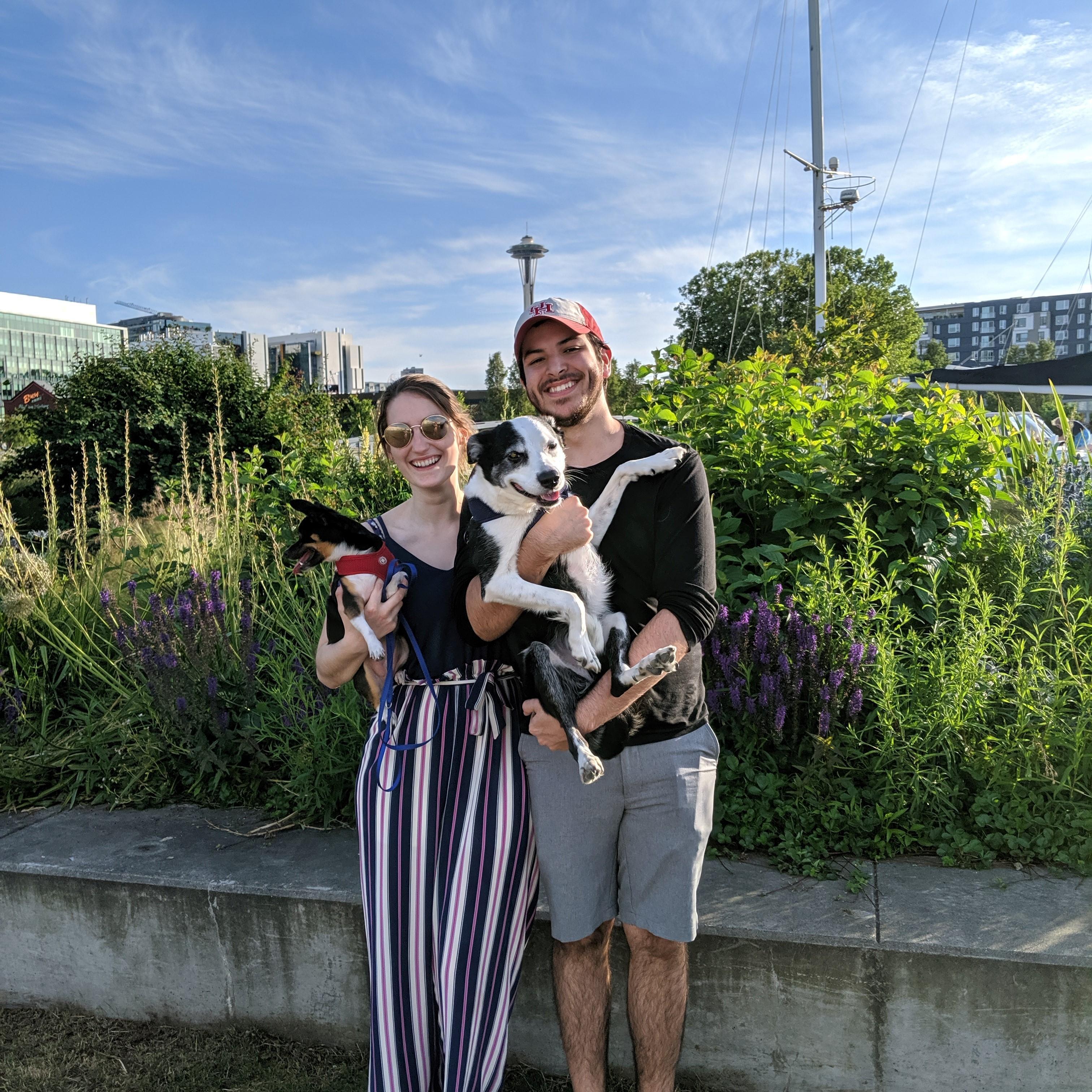 With our dogs, Izzy and Penny, in Seattle, June 2019