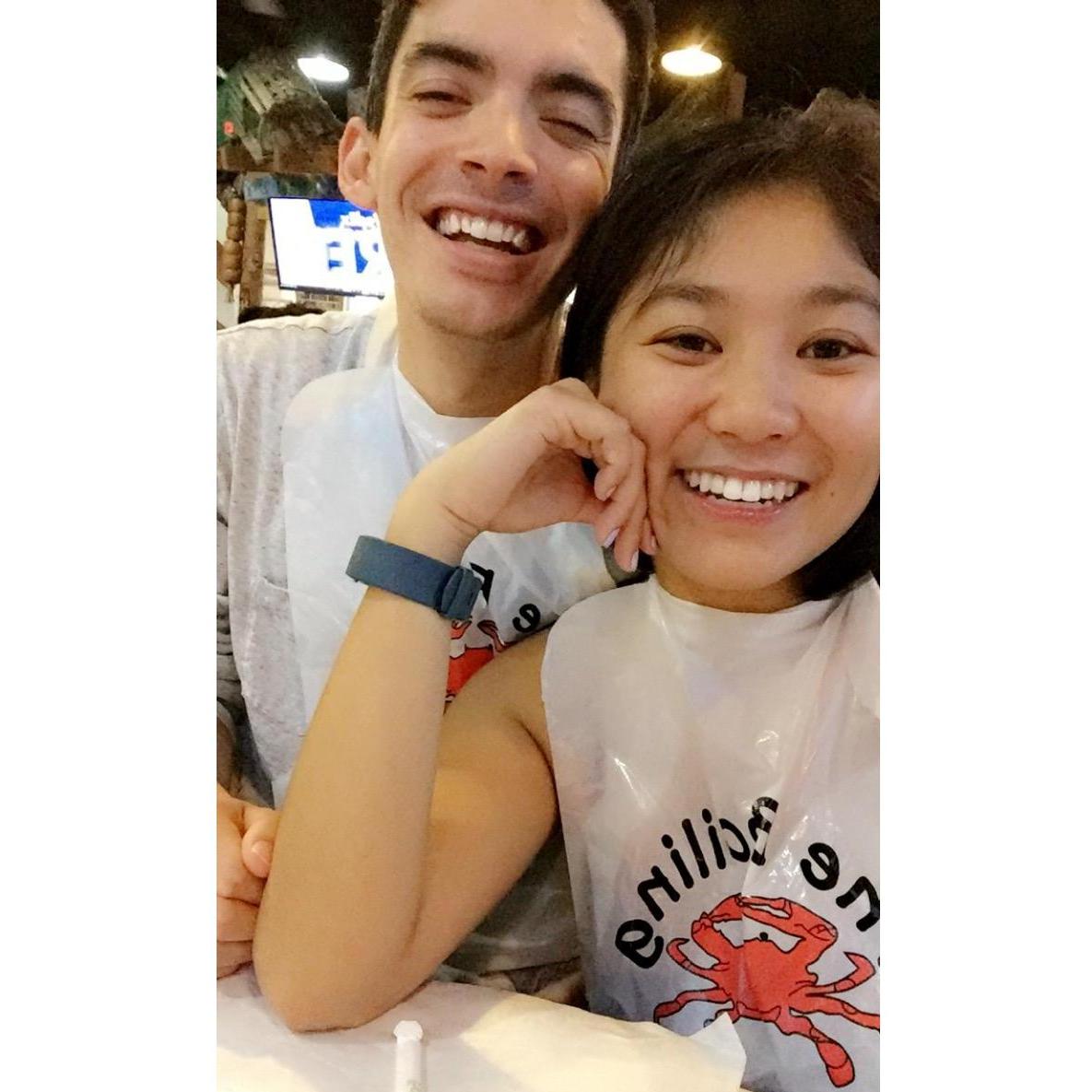 Our first picture together was taken at Boiling Crab to celebrate finishing one of our first final exams