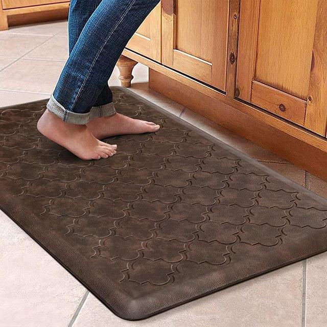 WiseLife Kitchen Mat Cushioned Anti Fatigue Floor Mat,17.3"x28",Thick Non Slip Waterproof Kitchen Rugs and Mats,Heavy Duty PVC Foam Standing Mat for Kitchen,Floor,Home,Office,Desk,Sink,Laundry,Brown