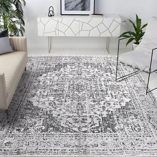 Kaspene Home - Washable Medallion Grey and Ivory Rug, 6x9 - for Bedroom, Living Room, and Dining Room - Kid and Pet Friendly