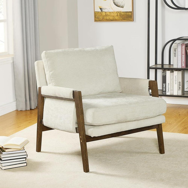 Roundhill Furniture Kelly Mid-Century Modern Accent Armchair, White