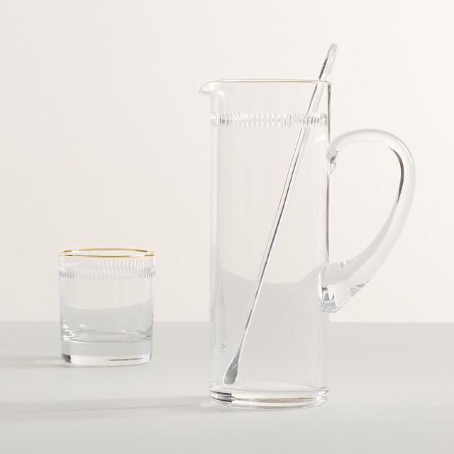 Etched Gold Rim Cocktail Pitcher with Stirrer