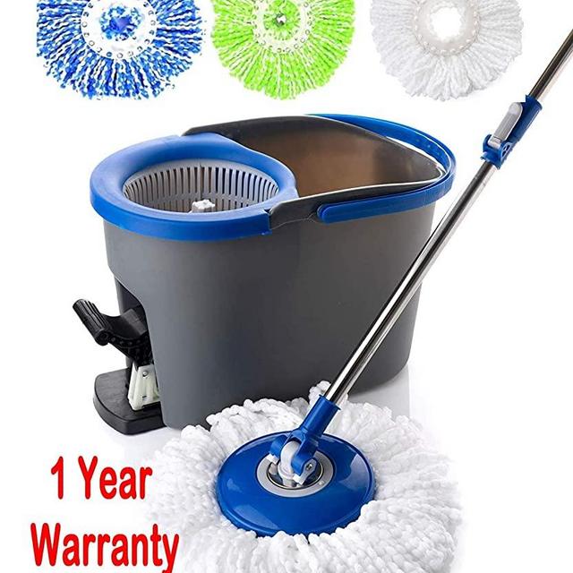 Simpli-Magic 79229 Spin Cleaning System Including 3 Mop Heads, Dark Grey/Blue