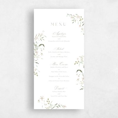 White Wedding Menu - Tansy