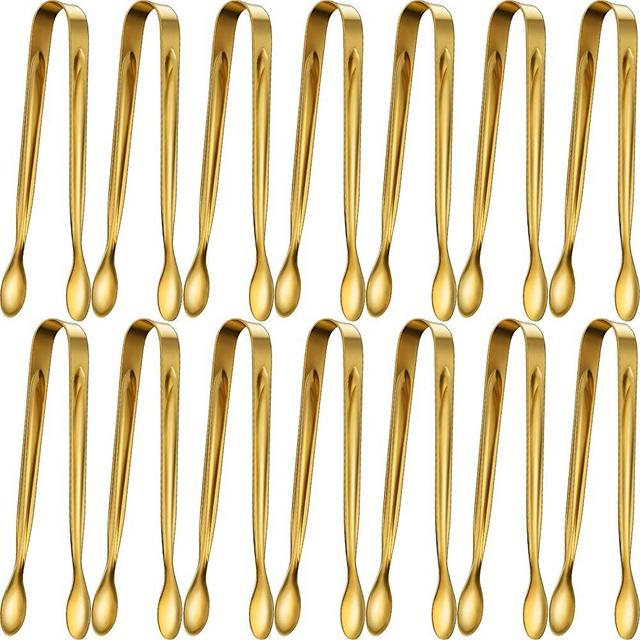12 Pieces Sugar Tongs Ice Tongs Stainless Steel Mini Serving Tongs Appetizers Tongs Small Kitchen Tongs for Tea Party Coffee Bar Kitchen (Gold Round Tip)