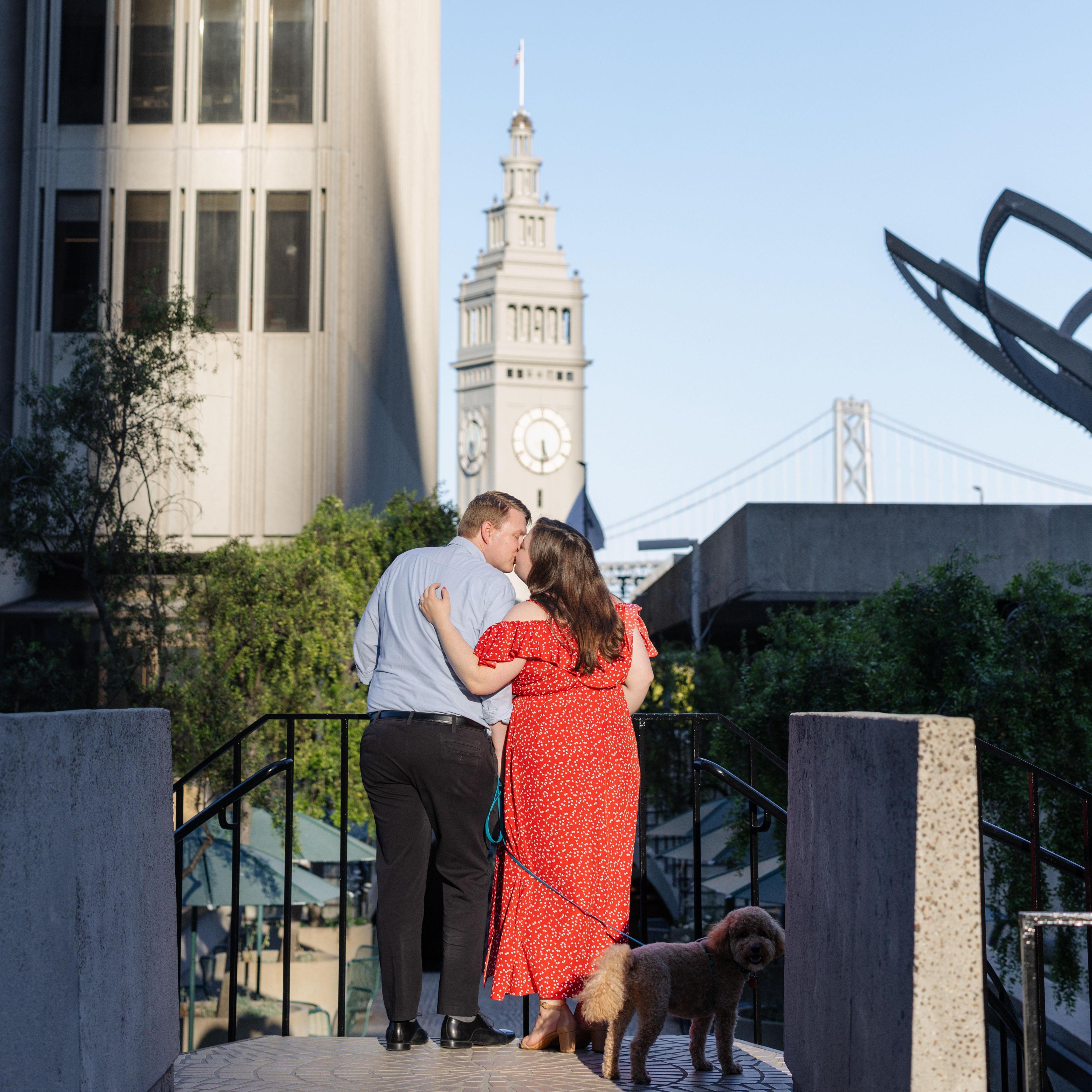 One of our favorite views of the iconic San Francisco Ferry Building and Bay Bridge, from the roof of the Embarcadero Center.