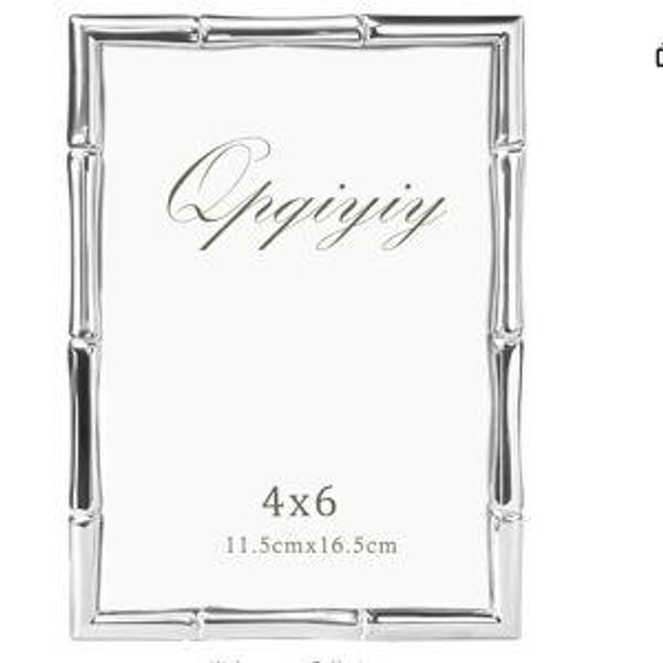 4x6 Silver Metal Picture Frame, Real Glass, Bamboo Accent, Wall Mount or Tabletop