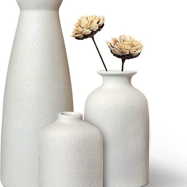 White Ceramic Vases Set 3 for Farmhouse Home Decor,Modern Boho Small Vase for Pampas Flower Decorative,Vases for Dinner Table Party Living Room Office Bookshelf Entryway Bedroom Decor