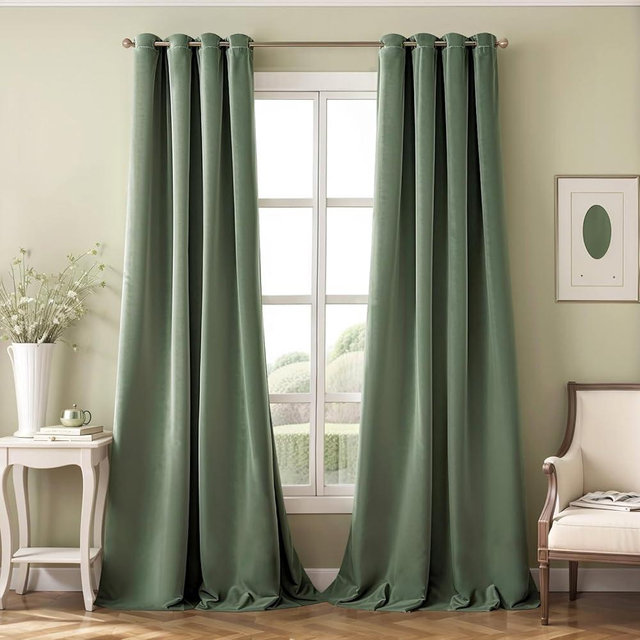 MIULEE Velvet Curtains Sage Green Elegant Grommet Curtains Thermal Insulated Soundproof Room Darkening Curtains/Drapes for Classical Living Room Bedroom Decor 52 x 63 Inch Set of 2